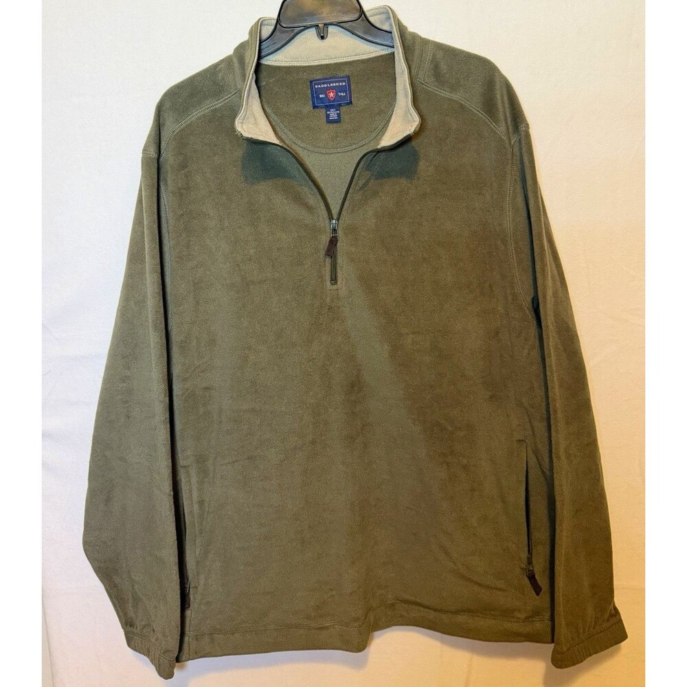 Saddlebred 1/4 Zip Fleece Sweatshirt Mock Neck Green Men's 2XLT Pockets